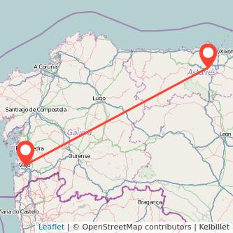 Mapa del viaje Vigo Oviedo en tren