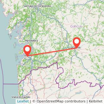 Mapa del viaje Vigo Ourense en tren