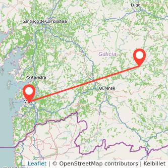 Mapa del viaje Vigo Monforte de Lemos en tren