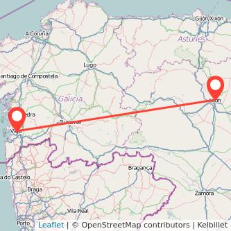 Mapa del viaje Vigo León en tren