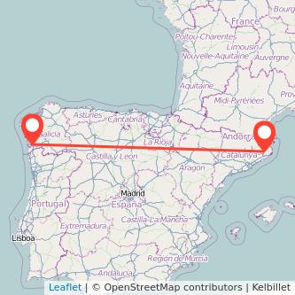 Mapa del viaje Vigo Girona en tren