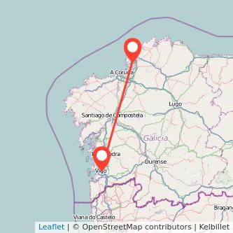 Mapa del viaje Vigo Ferrol en tren