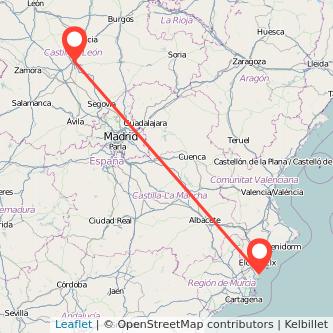Mapa del viaje Valladolid Guardamar del Segura en bus