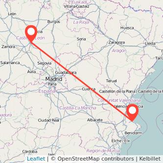 Mapa del viaje Valladolid Gandia en bus