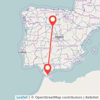 Mapa del viaje Valladolid Algeciras en bus