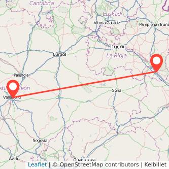 Mapa del viaje Valladolid Tudela en bus