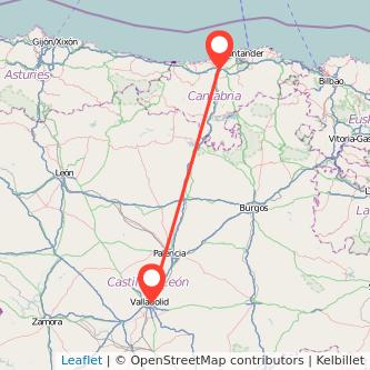 Mapa del viaje Valladolid Torrelavega en tren
