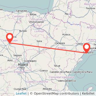 Mapa del viaje Valladolid Salou - Port Aventura en tren