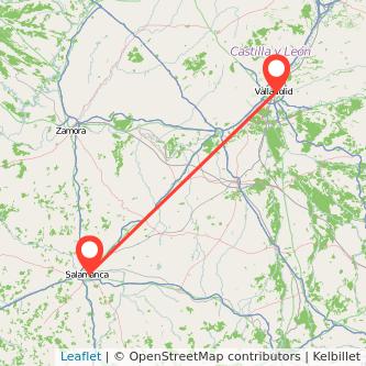 Mapa del viaje Valladolid Salamanca en tren