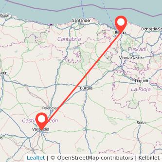 Mapa del viaje Valladolid Bilbao en tren