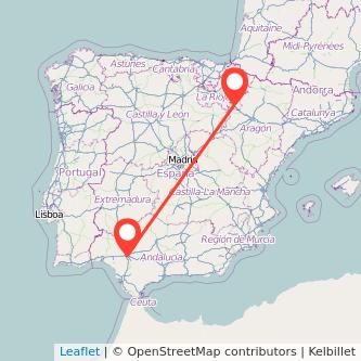 Mapa del viaje Tudela Sevilla en bus