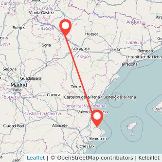 Mapa del viaje Tudela Gandia en bus