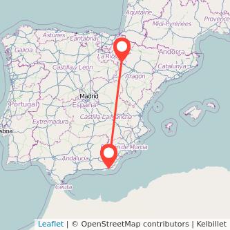 Mapa del viaje Tudela Almería en bus