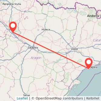 Mapa del viaje Tudela Salou - Port Aventura en tren