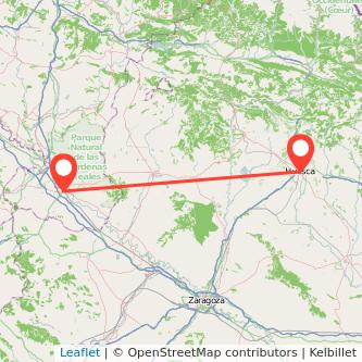 Mapa del viaje Tudela Huesca en bus