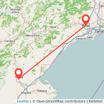 Mapa del viaje Tortosa Reus en tren