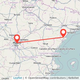 Mapa del viaje Tortosa Madrid en tren