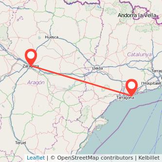 Mapa del viaje Torredembarra Zaragoza en tren