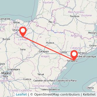 Mapa del viaje Torredembarra Logroño en tren