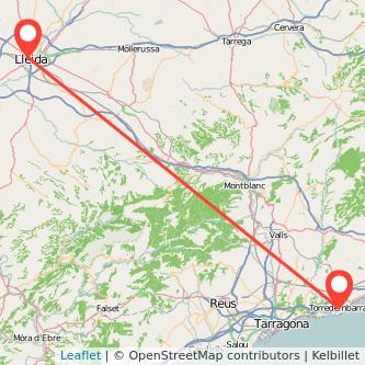 Mapa del viaje Torredembarra Lérida en tren