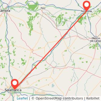 Mapa del viaje Tordesillas Salamanca en bus