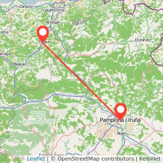 Mapa del viaje Tolosa Pamplona en tren
