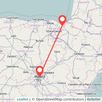 Mapa del viaje Tolosa Madrid en tren