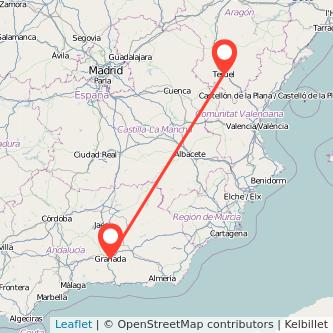 Mapa del viaje Teruel Granada en bus