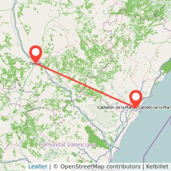 Mapa del viaje Teruel Castellón en bus