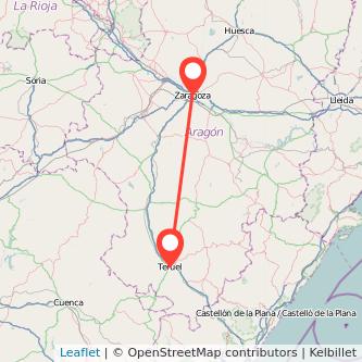 Mapa del viaje Teruel Zaragoza en tren