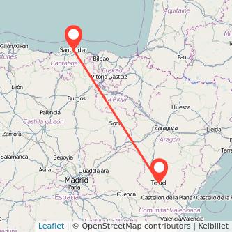 Mapa del viaje Teruel Santander en bus