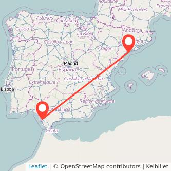 Mapa del viaje Tarragona Jerez de la Frontera en tren
