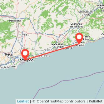 Mapa del viaje Tarragona Vilanova i la Geltrú en tren