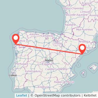 Mapa del viaje Tarragona Vigo en tren