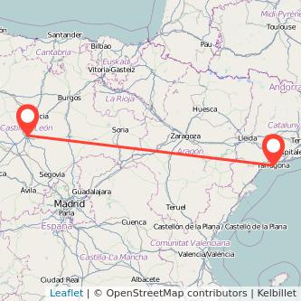 Mapa del viaje Tarragona Valladolid en bus