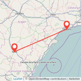 Mapa del viaje Tarragona Teruel en bus