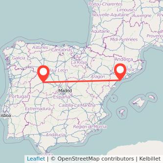 Mapa del viaje Tarragona Salamanca en tren