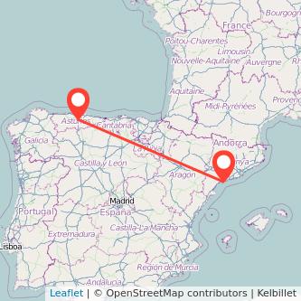 Mapa del viaje Tarragona Oviedo en tren