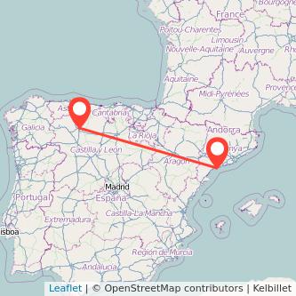 Mapa del viaje Tarragona León en tren