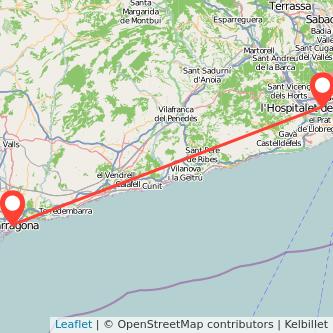 Mapa del viaje Tarragona L'Hospitalet de Llobregat en tren