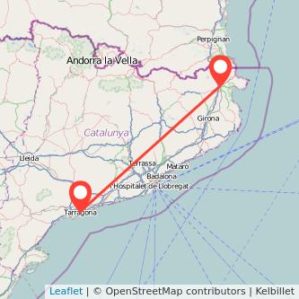 Mapa del viaje Tarragona Figueres en tren