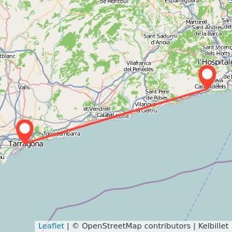 Mapa del viaje Tarragona Castelldefels en tren