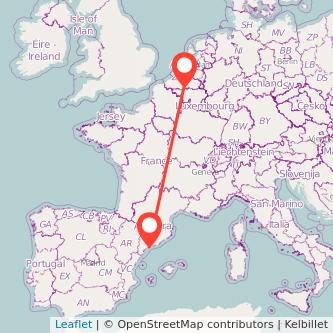 Mapa del viaje Tarragona Bruselas en bus