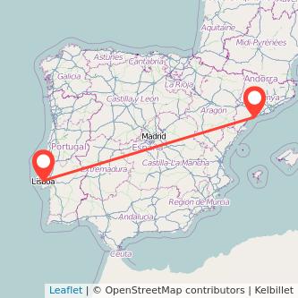 Mapa del viaje Tarragona Lisboa en bus