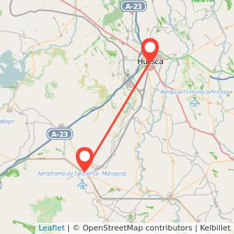 Mapa del viaje Tardienta Huesca en tren