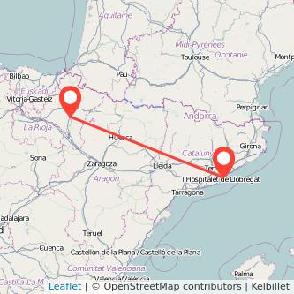 Mapa del viaje Tafalla Barcelona en tren