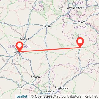 Mapa del viaje Soria Valladolid en bus