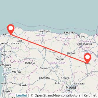 Mapa del viaje Soria Miño en tren