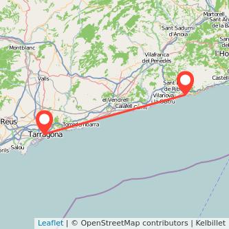 Mapa del viaje Sitges Tarragona en tren