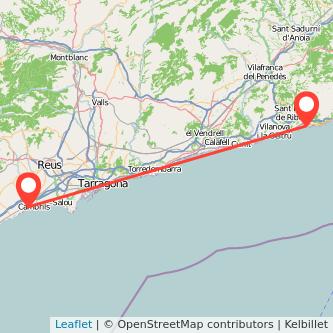 Mapa del viaje Sitges Cambrils en tren